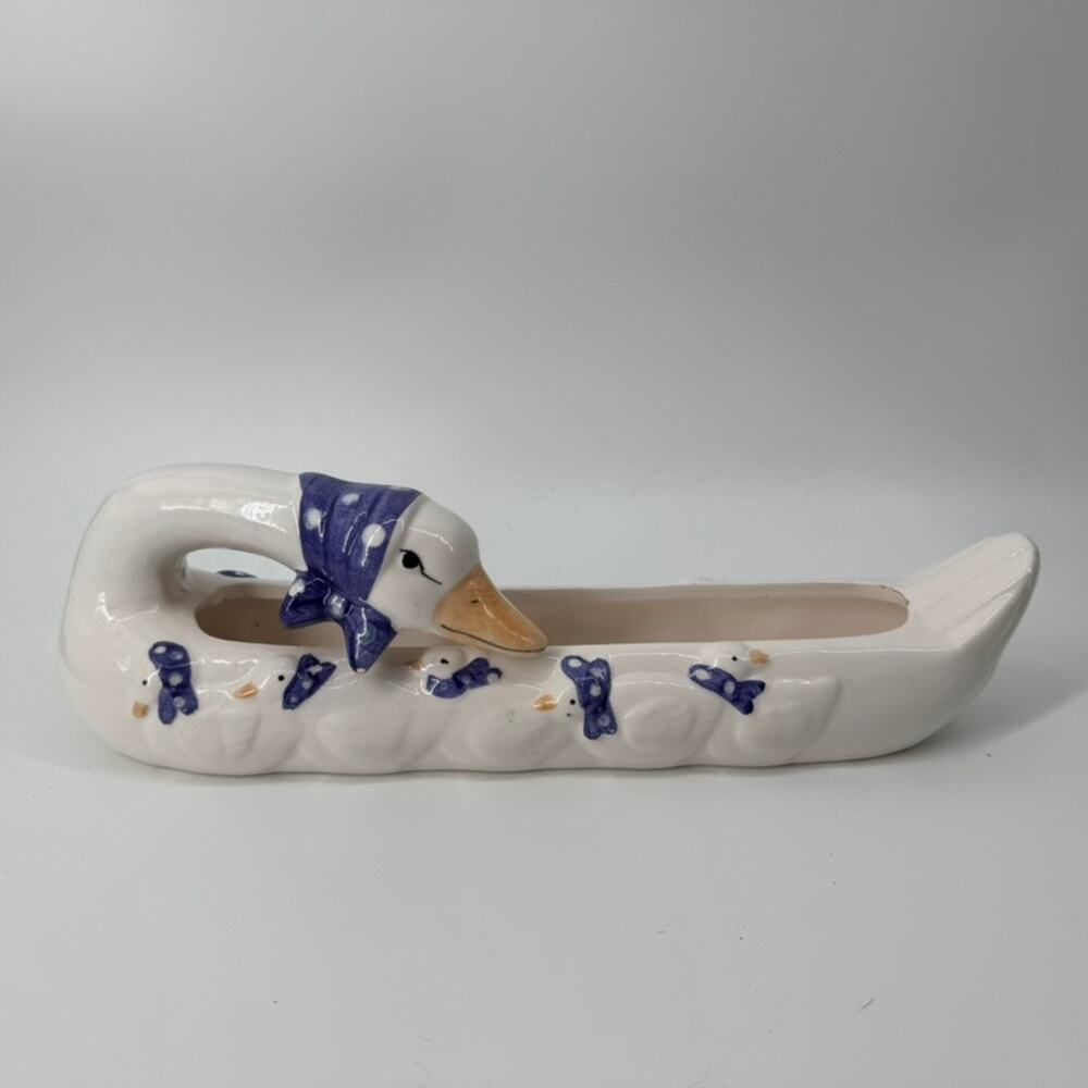 Vintage Goose Cracker Dish Ceramic Country Kitchen Blue Bonnet Goose Goslings